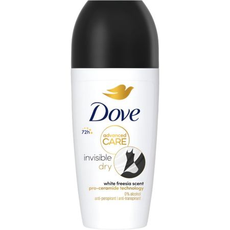 Dove Advanced Care Invisible Dry Desodorante Roll-On Desodorante antitranspirante sin alcohol ofrece un cuidado superior hasta 72 horas de protección 50 ml