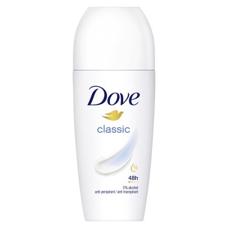 Dove Classic Desodorante Roll-On Desodorante invisible antitranspirable con fragancia neutra y suave 48 horas 50 ml
