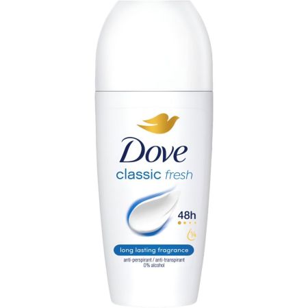 Dove Classic Desodorante Roll-On Desodorante invisible antitranspirable con fragancia neutra y suave 48 horas 50 ml