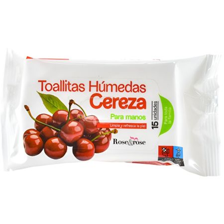 Rose&Rose Cereza Toallitas Húmedas Para Manos Toallitas húmedas para manos ofrecen una limpieza rápida y refrescante con aroma a cereza 15 uds