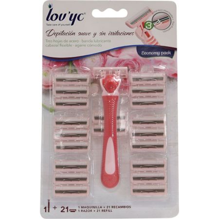 Lov'Yc Maquinilla Depilación Suave Set Maquinilla para una depilación suave y sin irritaciones + 21 recambios