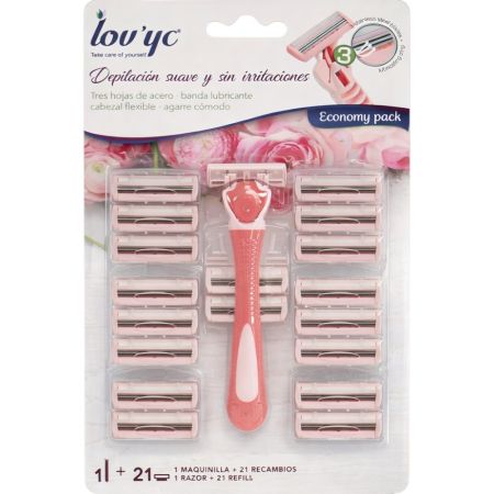 Lov'Yc Maquinilla Depilación Suave Set Maquinilla para una depilación suave y sin irritaciones 1 máquina + 21 recambios