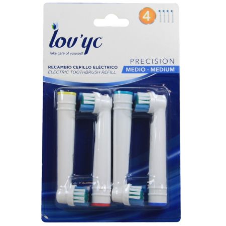 Lov'Yc Cepillo De Dientes Precision Medio Recambio Cepillo de dientes eléctrico para una higiene dental adecuada 4 uds