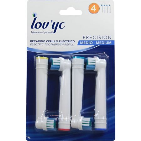 Lov'Yc Cepillo De Dientes Precision Medio Recambio Cepillo de dientes eléctrico para una higiene dental adecuada 4 uds