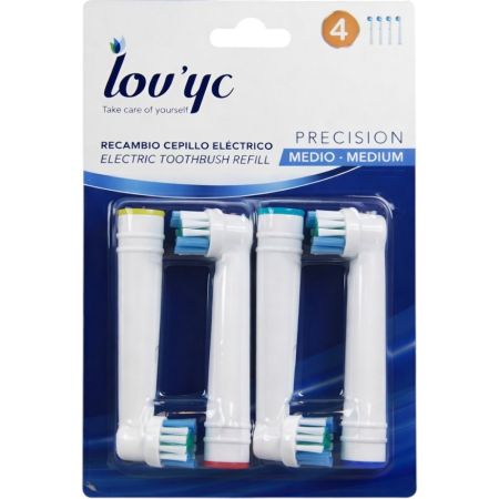 Lov'Yc Cepillo De Dientes Precision Medio Recambio Cepillo de dientes eléctrico para una higiene dental adecuada 4 uds