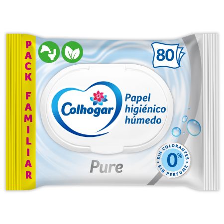 Colhogar Papel Higiénico Húmedo Pure Pack Familiar Toallitas wc sin perfume cuidan tu piel mientras la limpia 80 uds
