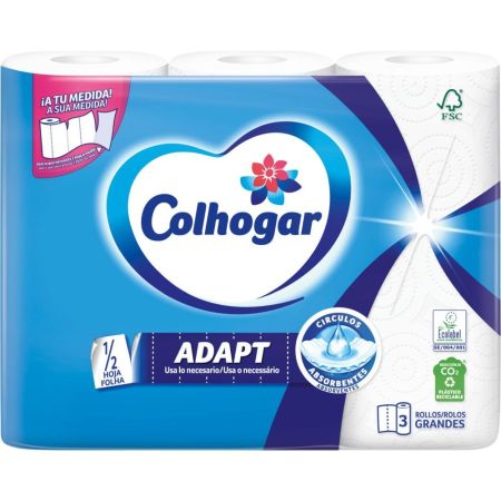 Colhogar Papel De Cocina Adapt Rollo de cocina de doble capa máxima absorción y protección