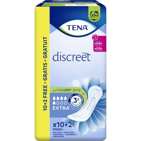 Tena Discreet Extra Compresas Formato Especial Compresas de incontinencia protección ante los escapes el olor y la humedad 12 uds