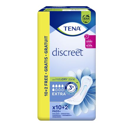 Tena Discreet Extra Compresas Formato Especial Compresas de incontinencia protección ante los escapes el olor y la humedad 12 uds