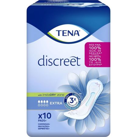 Tena Discreet Extra Compresas Compresas absorbentes ofrece triple protección contra fugas humedad y olores 10 uds