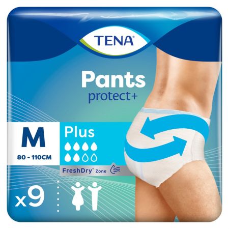 Tena Protect+ Plus Talla M Pants Pants unisex se adapta al cuerpo como la ropa interior normal 9 uds