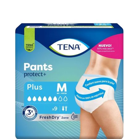 Tena Protect+ Plus Talla M Pants Pants unisex se adapta al cuerpo como la ropa interior normal 9 uds