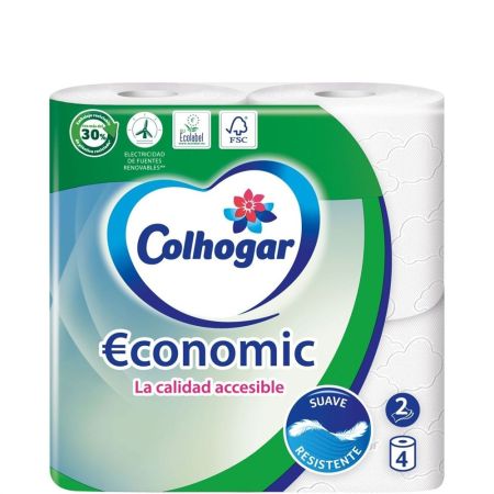 Colhogar Papel Higiénico Economic Papel higiénico de 2 capas suave y resistente ofrece el mejor cuidado a tu piel con fibras naturales 4 uds