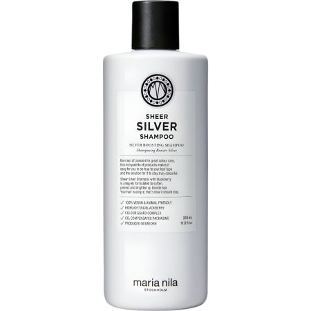 Maria Nila Sheer Silver Shampoo Champú para cabellos rubios blancos y grises neutraliza los pigmentos violetas 350 ml