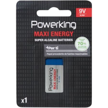 Powerking Pila 9v Maxi Energy Pilas alcalinas multiusos idóneas para dispositivos de uso cotidiano 6lr61 4 uds