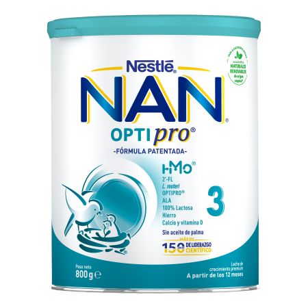 Nestle Leche De Crecimiento Nan Optipro 3 Leche en polvo sin aceite de palma bebé sano y fuerte a partir de los 12 meses 800 gr