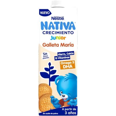 Nestle Leche De Crecimiento Junior Galleta María +3 Años Leche de crecimiento líquida sin azúcares añadidos ofrece un delicioso sabor a partir de 3 años 1000 ml