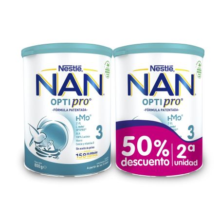 Nestle Leche De Crecimiento Nan Optipro 3 Duplo Formato Especial Leche en polvo sin aceite de palma bebé fuerte y sano a partir de 12 meses 2x800 gr