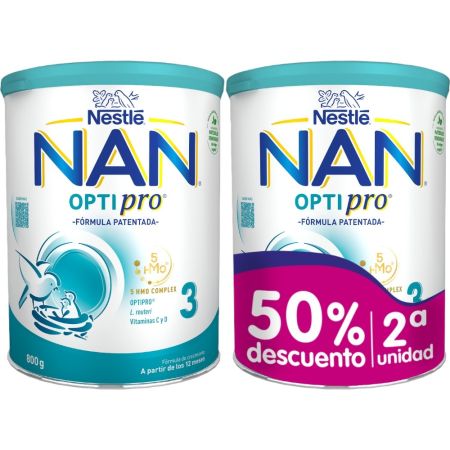 Nestle Leche De Crecimiento Nan Optipro 3 Duplo Formato Especial Leche en polvo alimenta las bacterias buenas para una microbiota sana a partir de 12 meses 2x800 gr