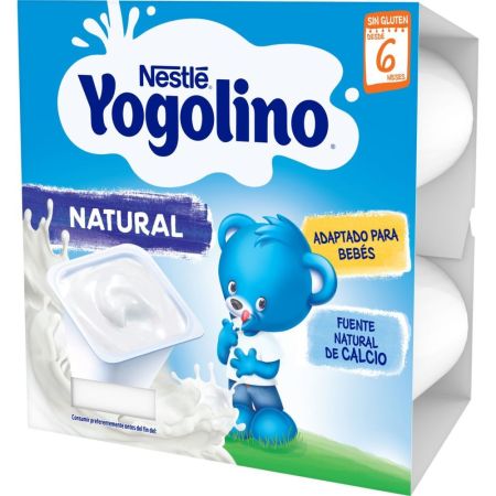 Nestle Yogolino Postre Lácteo Natural Postre lácteo sin gluten fuente de proteínas y rico en calcio a partir de 6 meses 4x100 gr