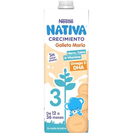 Nestle Leche De Crecimiento Galleta María Leche líquida sin azúcar ayuda a aportar los nutrientes necesarios desde 12 meses hasta 36 meses 1000 ml