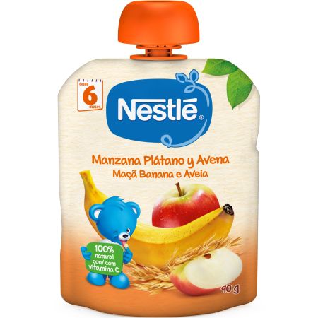 Nestle Bolsita Manzana Plátano Y Avena Bolsita de frutas y cereales 100% natural con vitamina c a partir de 6 meses 90 gr