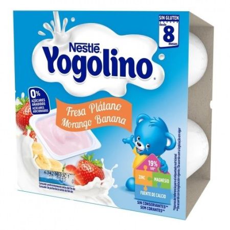 Nestle Yogolino Postre Lácteo Fresa Plátano Postre lácteo sin gluten ni azúcares añadidos a partir de 8 meses 4 x100 gr