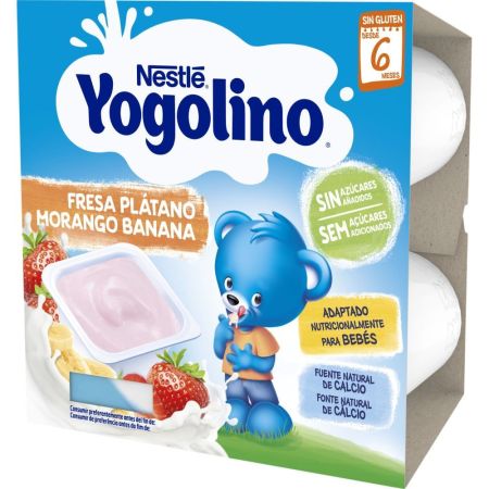 Nestle Yogolino Postre Lácteo Fresa Plátano Postre lácteo sin gluten ni azúcares añadidos a partir de 8 meses 4 x100 gr