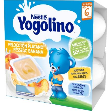 Nestle Yogolino Postre Lácteo Melocotón Plátano Postre lácteo sin gluten ni azúcares añadidos a partir de 6 meses 4x100 gr