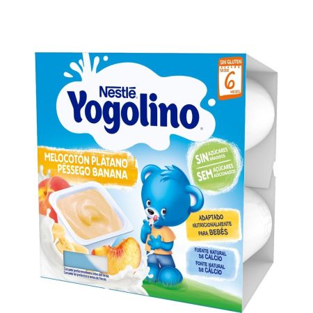 Nestle Yogolino Postre Lácteo Melocotón Plátano Postre lácteo sin gluten cubre las necesidades nutricionales de los más pequeños a partir de 8 meses 4x100 gr