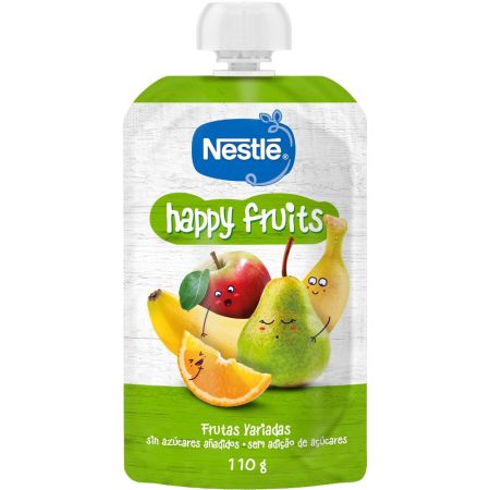 Nestle Bolsita Happy Fruits Frutas Variadas Postre lácteo sin azúcares añadidos a partir de 12 meses 110 gr