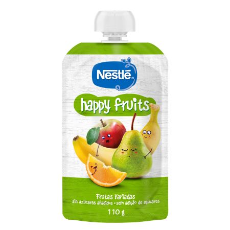 Nestle Bolsita Happy Fruits Frutas Variadas Postre lácteo sin azúcares añadidos a partir de 12 meses 110 gr