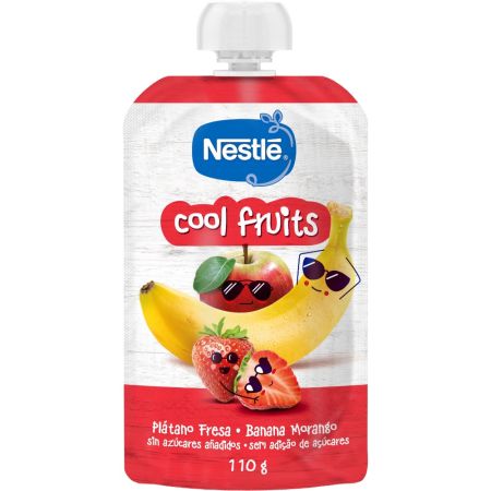 Nestle Bolsita Cool Fruits Plátano Y Fresa Bolsita sin azúcares añadidos fruta 100% natural con vitamina c a partir de 12 meses 110 gr