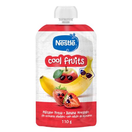 Nestle Bolsita Cool Fruits Plátano Y Fresa Bolsita sin azúcares añadidos fruta 100% natural con vitamina c a partir de 12 meses 110 gr