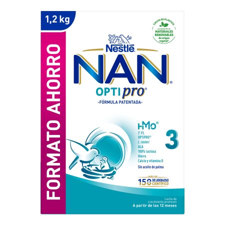Nestle Leche De Crecimiento Nan Optipro 3 Formato Ahorro Leche en polvo sin láctosa azúcares añadidos ni aceite de palma a partir de 12 meses 1200 gr