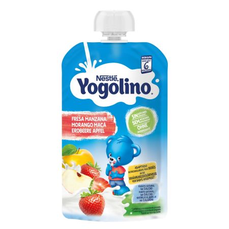 Nestle Yogolino Bolsita Fresa Y Manzana Postre lácteo contribuye a cubrir las necesidades nutricionales de tu bebé a partir de 6 meses 100 gr