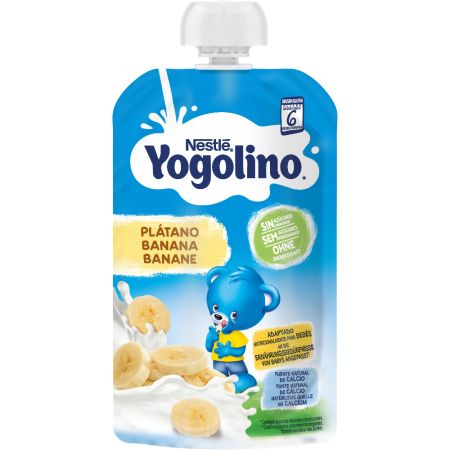 Nestle Yogolino Bolsita Plátano Postre lácteo contribuye a cubrir las necesidades nutricionales de tu bebé a partir de 6 meses 100 gr