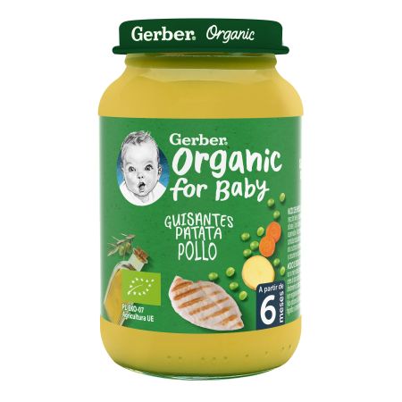 Gerber Organic For Baby Tarrito Guisantes Patata Y Pollo Tarrito ecológico con perfecta combinación de ingredientes a partir de 6 meses 190 gr