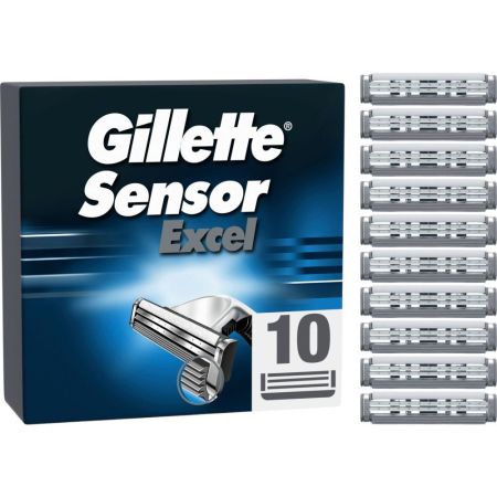 Gillette Sensor Excel Maquinilla De Afeitar Recambio Maquinilla de afeitar de doble hoja autoajustable para un afeitado más apurado y cómodo 10 uds