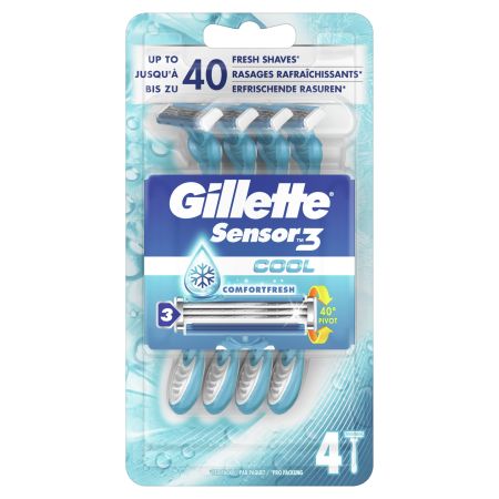 Gillette Sensor 3 Cool Comfortfresh Maquinilla De Afeitar Maquinilla de afeitar desechable con 3 hojas sensibles para afeitado cómodo y refrescante 4 uds
