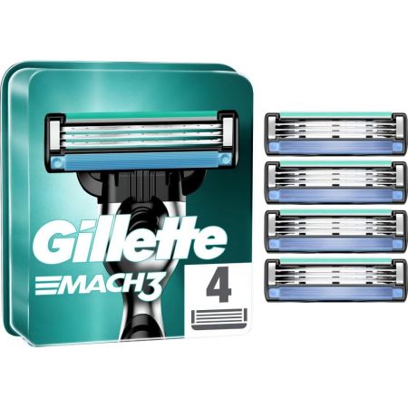 Gillette Mach3 Maquinilla De Afeitar Recambio Maquinilla de afeitar con barra de gel lubricante y acero de corte preciso para durar hasta 15 afeitados 4 uds