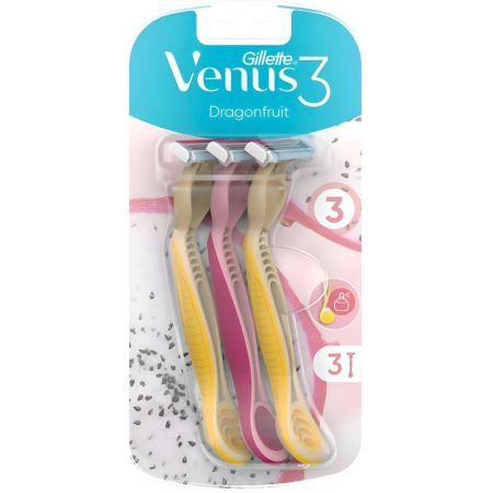 Gillette Venus 3 Dragonfruit Maquinilla De Afeitar Maquinilla de afeitar desechable con banda lubricante y 3 hojas curvadas para depilación apurada 3 uds