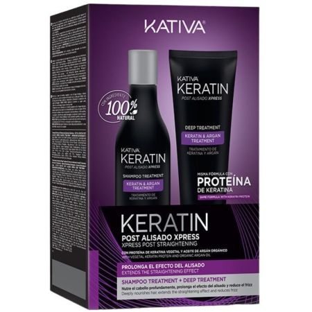 Kativa Keratin & Argan Treatment Post Alisado Xpress Set Set ayuda a prolongar más tiempo el tratamiento de alisado repara y nutre cabellos maltratados y resecos