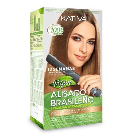 Kativa Vegan Alisado Brasileño Tratamiento de alisado vegano para un resultado profesional hasta 12 semanas de duración sin dañar