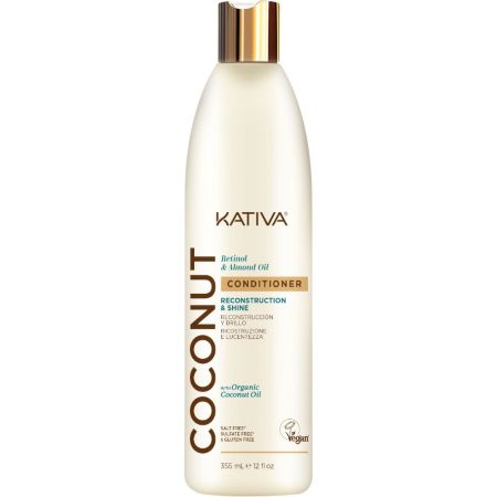 Kativa Reconstruction & Shine Conditioner Acondicionador reconstructor estimula el crecimiento aportando humectación y brillo para cabello opaco y deshidratado 355 ml