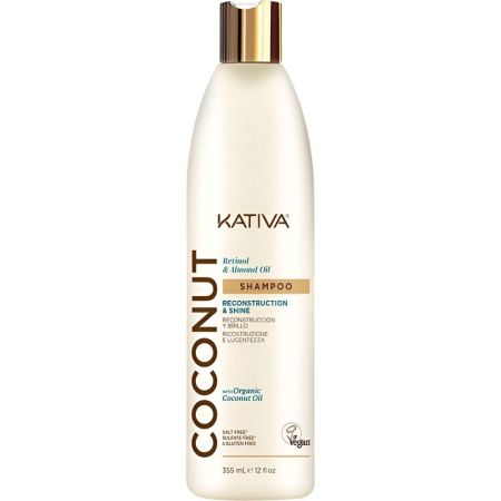 Kativa Coconut Reconstruction & Shine Shampoo Champú reconstructor estimula el crecimiento aportando humectación y brillo para cabello opaco y deshidratado 355 ml