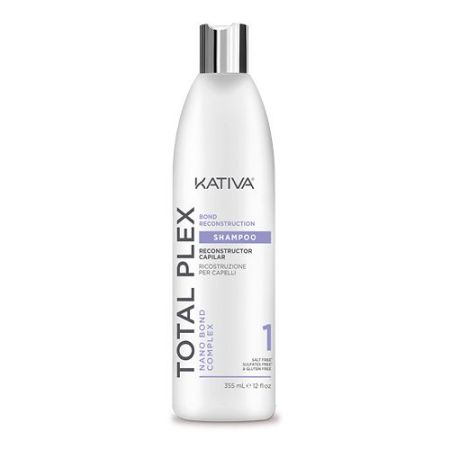 Kativa Total Plex Bond Reconstruction Shampoo 1 Champú limpia desenreda suaviza y sella las cutículas cabello sano fuerte y sedoso 355 ml