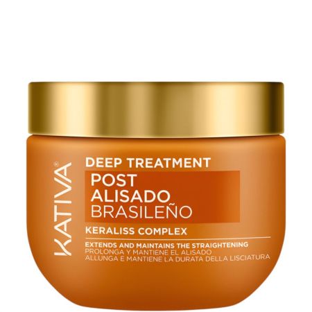 Kativa Post Alisado Brasileño Deep Treatment Mascarilla nutritiva prolonga el alisado ofreciendo brillo y suavidad con keratina vegetal y ácido hialurónico 300 ml