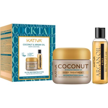 Kativa Coconut & Argan Oil Hair Cocktail Tratamiento capilar nutritivo revitalizador con aceite de coco y argán para brindar suavidad y brillo