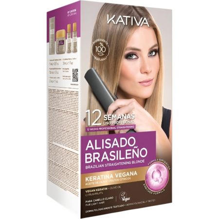 Kativa Alisado Brasileño Para Cabello Rubio Tratamiento de alisado vegano para un resultado profesional hasta 12 semanas de duración sin dañar